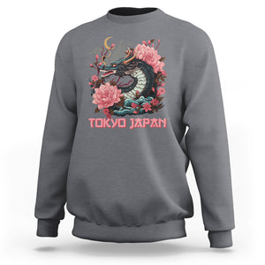 Tokyo Japan Dragon Sweatshirt Asian Inspired Retro Aesthetic Sakura Japanese Cherry Blossoms TS09 Charcoal Printyourwear