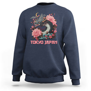 Tokyo Japan Dragon Sweatshirt Asian Inspired Retro Aesthetic Sakura Japanese Cherry Blossoms TS09 Navy Printyourwear