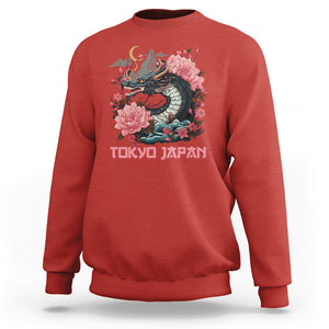 Tokyo Japan Dragon Sweatshirt Asian Inspired Retro Aesthetic Sakura Japanese Cherry Blossoms TS09 Red Printyourwear