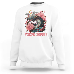 Tokyo Japan Dragon Sweatshirt Asian Inspired Retro Aesthetic Sakura Japanese Cherry Blossoms TS09 White Printyourwear