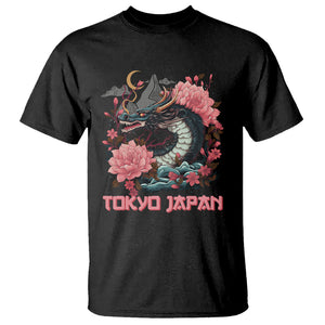 Tokyo Japan Dragon T Shirt Asian Inspired Retro Aesthetic Sakura Japanese Cherry Blossoms TS09 Black Printyourwear