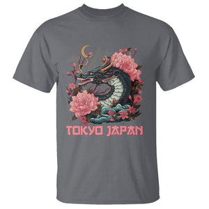 Tokyo Japan Dragon T Shirt Asian Inspired Retro Aesthetic Sakura Japanese Cherry Blossoms TS09 Charcoal Printyourwear