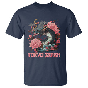 Tokyo Japan Dragon T Shirt Asian Inspired Retro Aesthetic Sakura Japanese Cherry Blossoms TS09 Navy Printyourwear