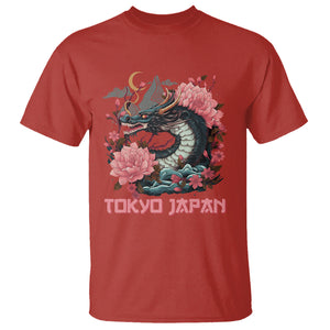 Tokyo Japan Dragon T Shirt Asian Inspired Retro Aesthetic Sakura Japanese Cherry Blossoms TS09 Red Printyourwear