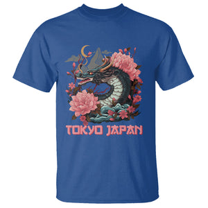 Tokyo Japan Dragon T Shirt Asian Inspired Retro Aesthetic Sakura Japanese Cherry Blossoms TS09 Royal Blue Printyourwear