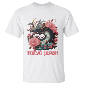 Tokyo Japan Dragon T Shirt Asian Inspired Retro Aesthetic Sakura Japanese Cherry Blossoms TS09 White Printyourwear