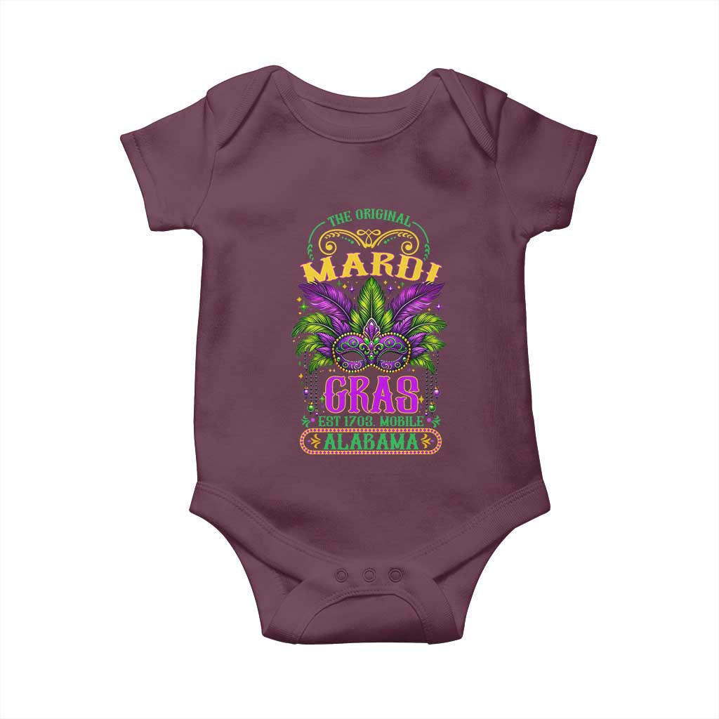 The Original Mardi Gras Mobile Alabama 1703 Baby Onesie TS09 Maroon Print Your Wear