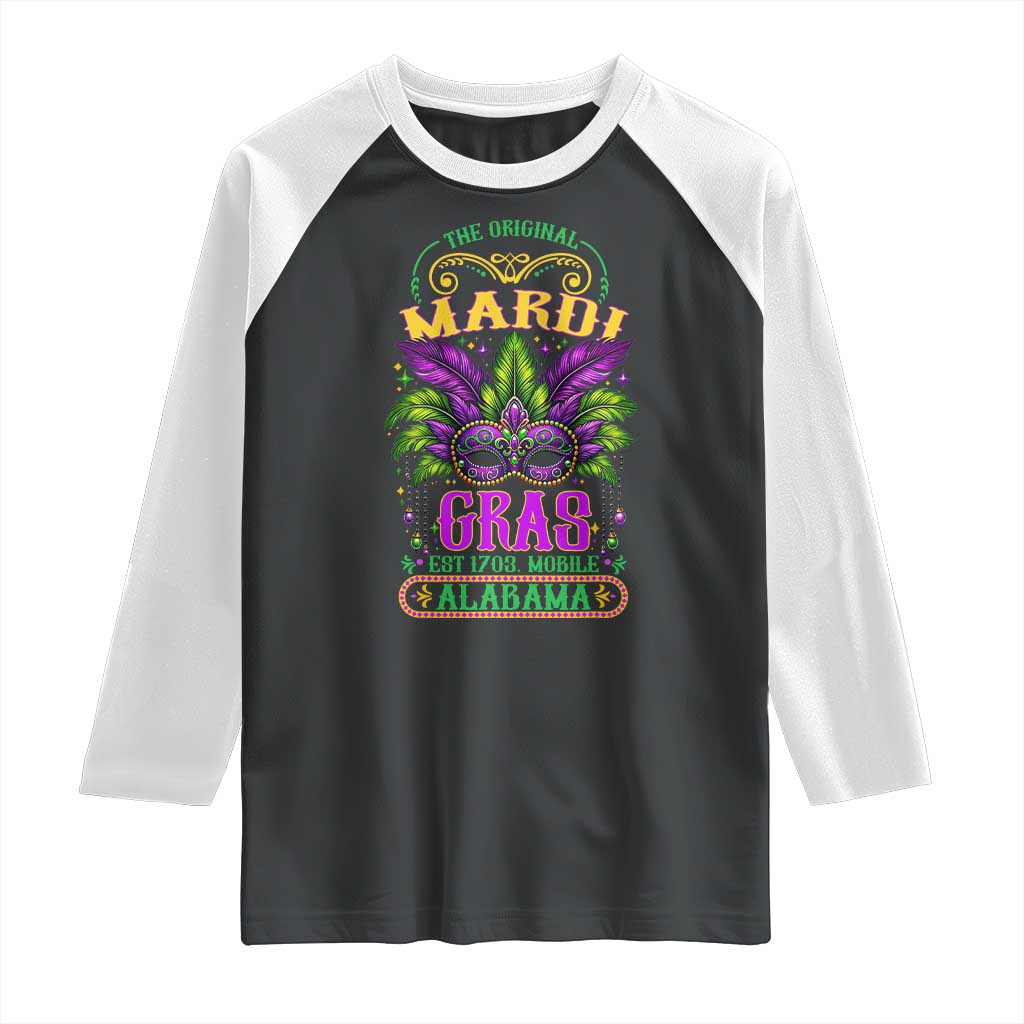 The Original Mardi Gras Mobile Alabama 1703 Raglan Shirt TS09 Black White Print Your Wear