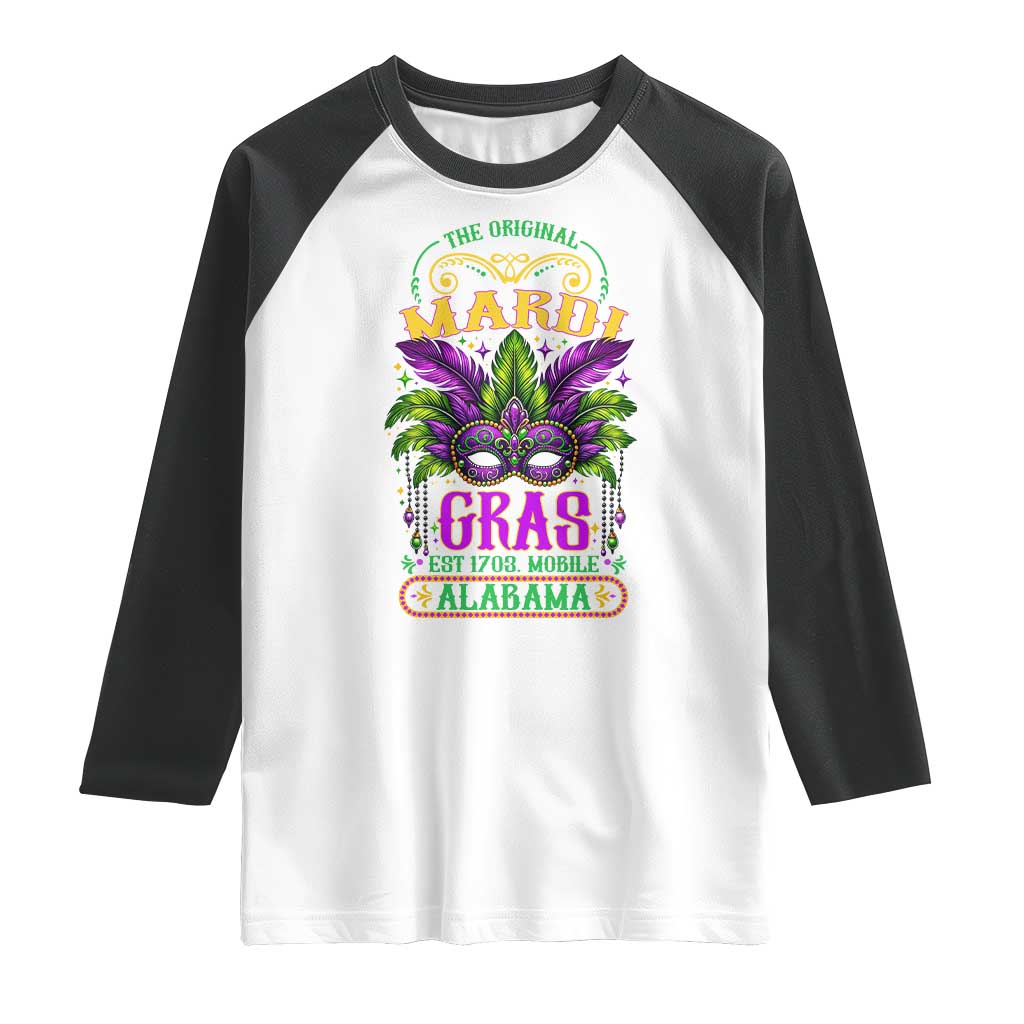 The Original Mardi Gras Mobile Alabama 1703 Raglan Shirt TS09 White Black Print Your Wear