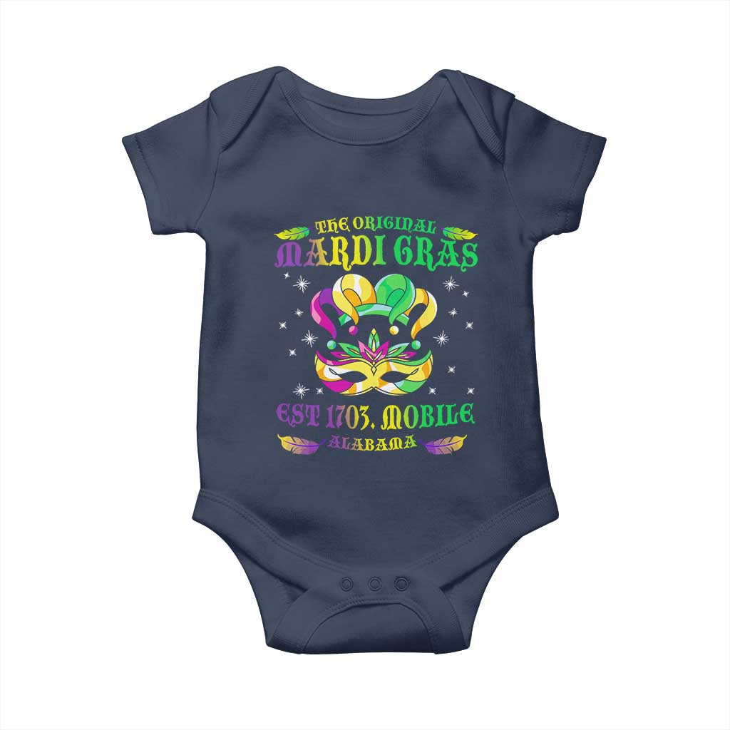The Original Mardi Gras Baby Onesie Mobile Alabama 1703 TS09 Navy Print Your Wear