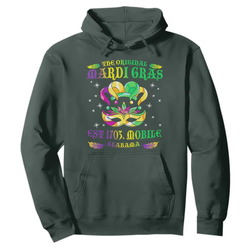 The Original Mardi Gras Hoodie Mobile Alabama 1703 TS09 Dark Forest Green Print Your Wear