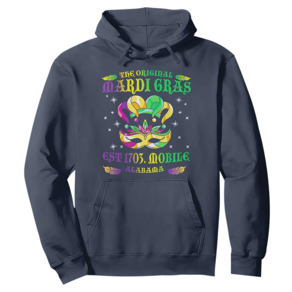 The Original Mardi Gras Hoodie Mobile Alabama 1703 TS09 Navy Print Your Wear