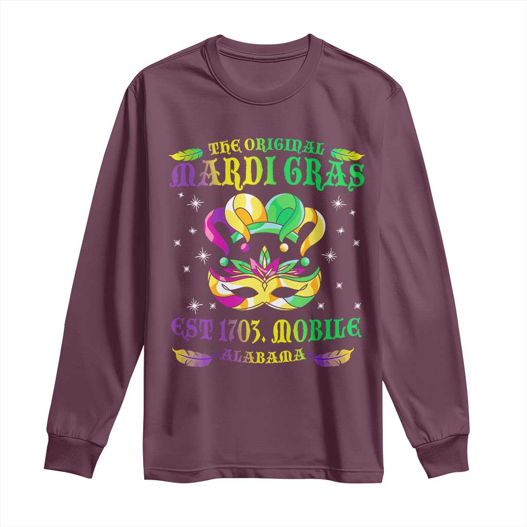 The Original Mardi Gras Long Sleeve Shirt Mobile Alabama 1703 TS09 Maroon Print Your Wear