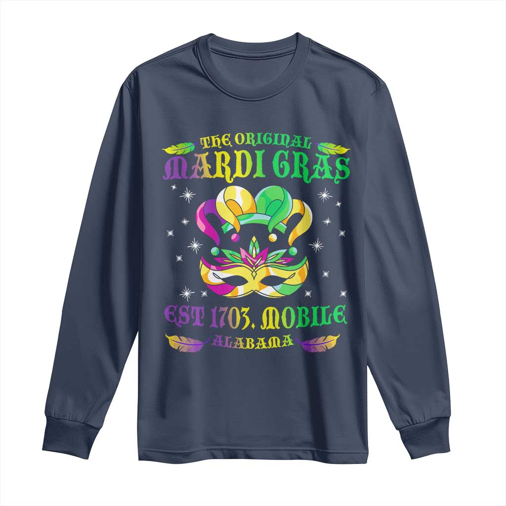 The Original Mardi Gras Long Sleeve Shirt Mobile Alabama 1703 TS09 Navy Print Your Wear