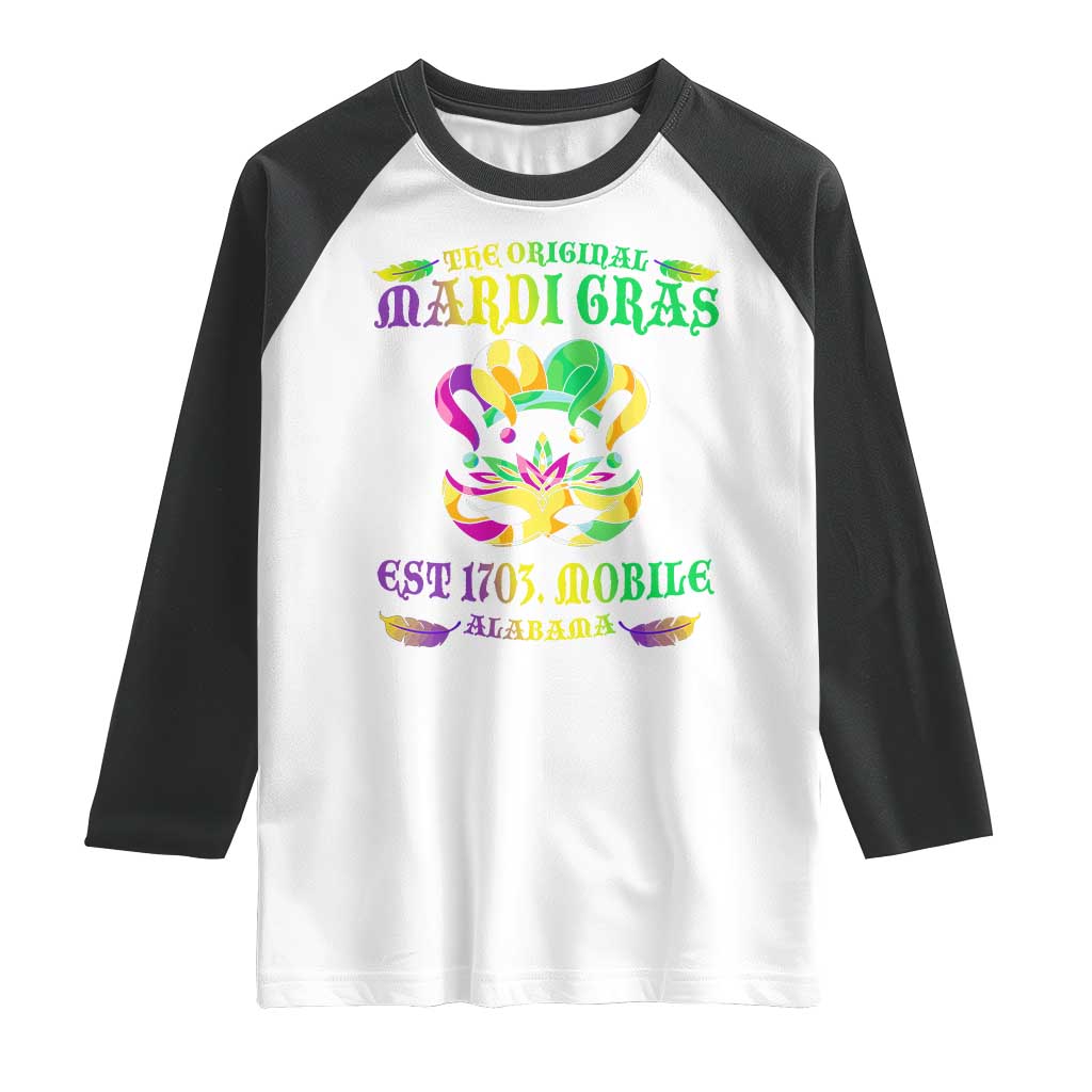 The Original Mardi Gras Raglan Shirt Mobile Alabama 1703 TS09 White Black Print Your Wear