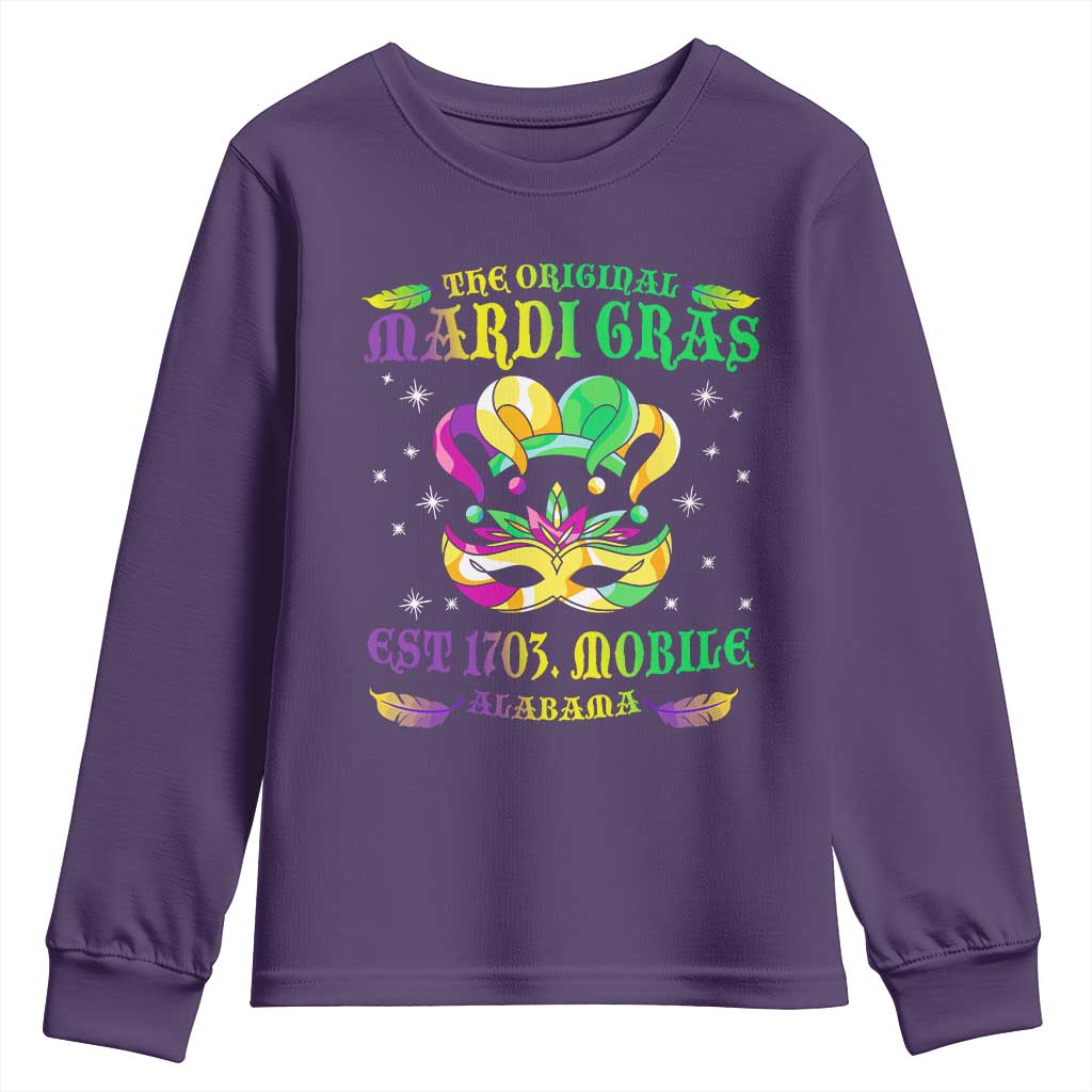 The Original Mardi Gras Youth Sweatshirt Mobile Alabama 1703 TS09 Purple Print Your Wear