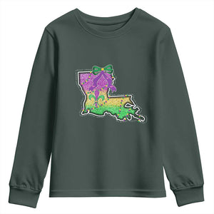Louisiana Mardi Gras Coquette Youth Sweatshirt TS09 Dark Forest Green Print Your Wear