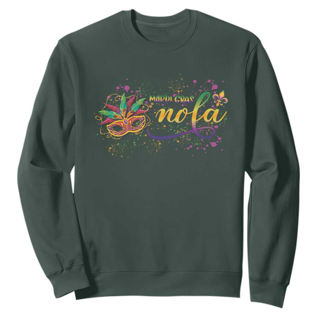 Mardi Gras Sweatshirt NOLA New Orleans Louisiana TS09 Dark Forest Green Print Your Wear