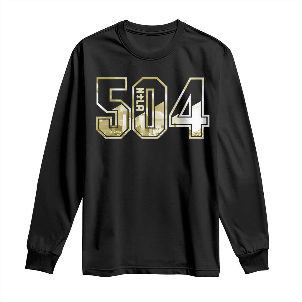 504 NOLA New Orleans Louisiana Long Sleeve Shirt TS09 Black Print Your Wear