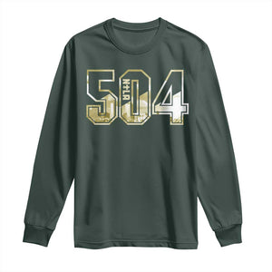 504 NOLA New Orleans Louisiana Long Sleeve Shirt TS09 Dark Forest Green Print Your Wear