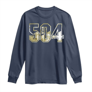 504 NOLA New Orleans Louisiana Long Sleeve Shirt TS09 Navy Print Your Wear