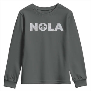 NOLA New Orleans Louisiana Youth Sweatshirt TS09 Dark Heather Print Your Wear