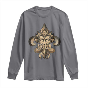 NOLA New Orleans Louisiana Long Sleeve Shirt Mardi Gras Mask Fleur De Lis TS09 Charcoal Print Your Wear