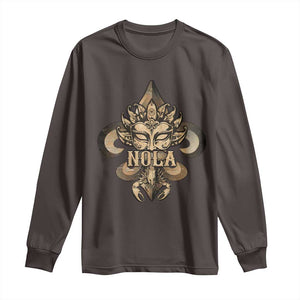 NOLA New Orleans Louisiana Long Sleeve Shirt Mardi Gras Mask Fleur De Lis TS09 Dark Chocolate Print Your Wear