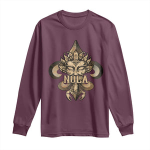 NOLA New Orleans Louisiana Long Sleeve Shirt Mardi Gras Mask Fleur De Lis TS09 Maroon Print Your Wear