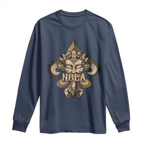 NOLA New Orleans Louisiana Long Sleeve Shirt Mardi Gras Mask Fleur De Lis TS09 Navy Print Your Wear