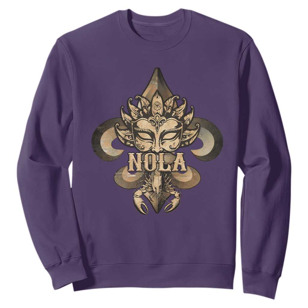 NOLA New Orleans Louisiana Sweatshirt Mardi Gras Mask Fleur De Lis TS09 Purple Print Your Wear