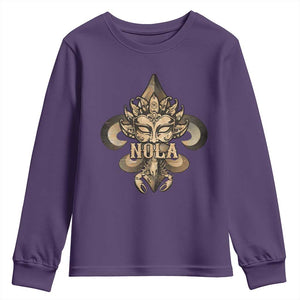 NOLA New Orleans Louisiana Youth Sweatshirt Mardi Gras Mask Fleur De Lis TS09 Purple Print Your Wear