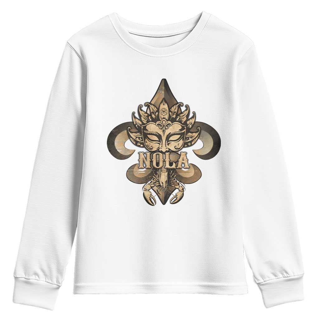 NOLA New Orleans Louisiana Youth Sweatshirt Mardi Gras Mask Fleur De Lis TS09 White Print Your Wear