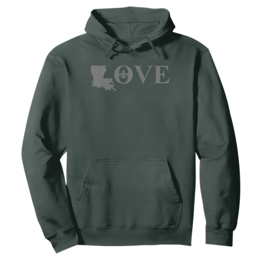 LOVE Louisiana Hoodie Fleur De Lis LA Map TS09 Dark Forest Green Print Your Wear