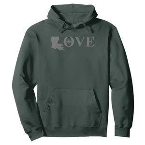 LOVE Louisiana Hoodie Fleur De Lis LA Map TS09 Dark Forest Green Print Your Wear