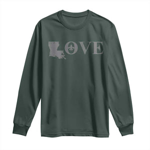 LOVE Louisiana Long Sleeve Shirt Fleur De Lis LA Map TS09 Dark Forest Green Print Your Wear