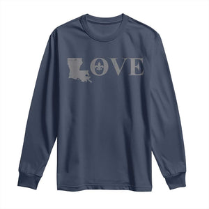 LOVE Louisiana Long Sleeve Shirt Fleur De Lis LA Map TS09 Navy Print Your Wear