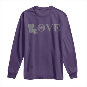 LOVE Louisiana Long Sleeve Shirt Fleur De Lis LA Map TS09 Purple Print Your Wear