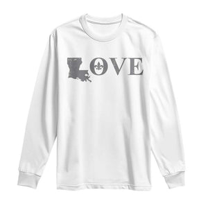 LOVE Louisiana Long Sleeve Shirt Fleur De Lis LA Map TS09 White Print Your Wear