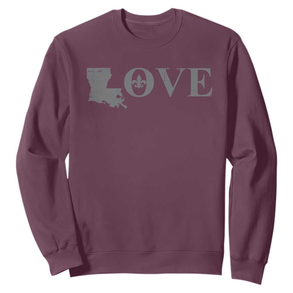 LOVE Louisiana Sweatshirt Fleur De Lis LA Map TS09 Maroon Print Your Wear