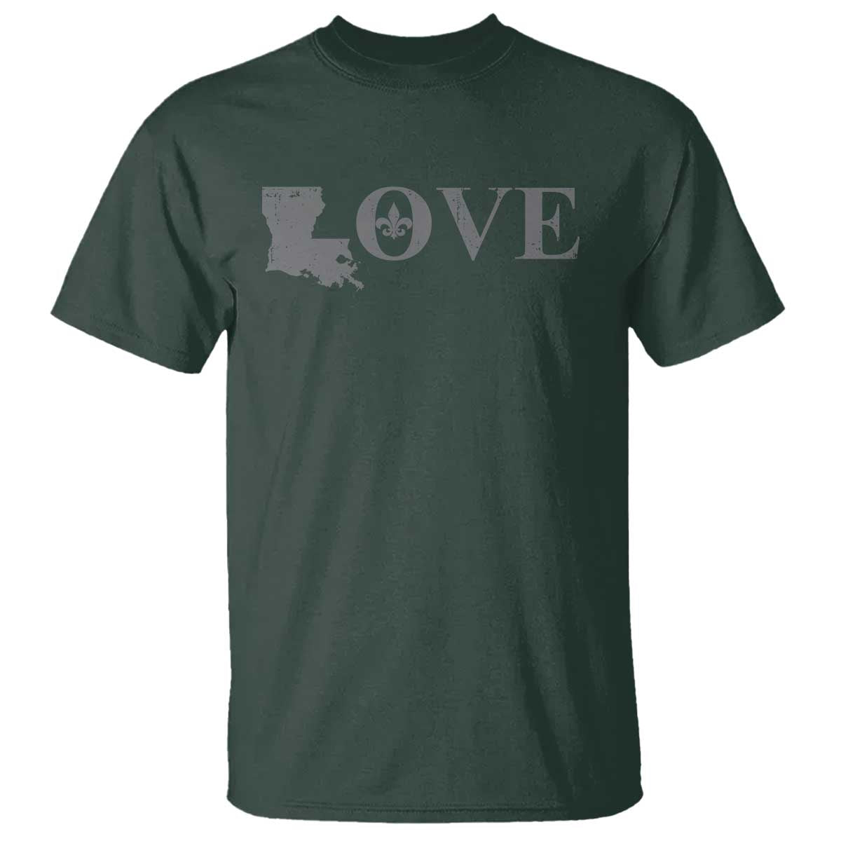 LOVE Louisiana T Shirt Fleur De Lis LA Map TS09 Dark Forest Green Print Your Wear