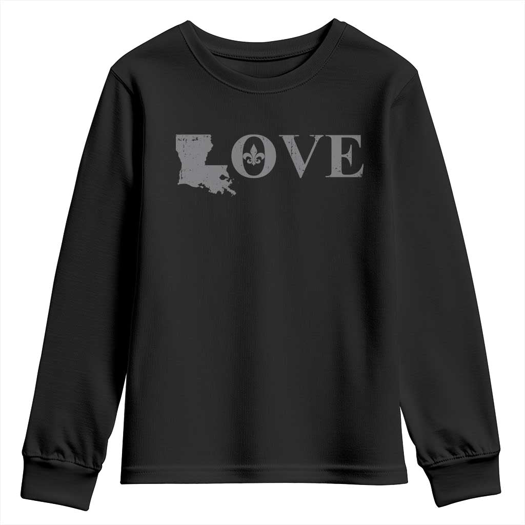 LOVE Louisiana Youth Sweatshirt Fleur De Lis LA Map TS09 Black Print Your Wear