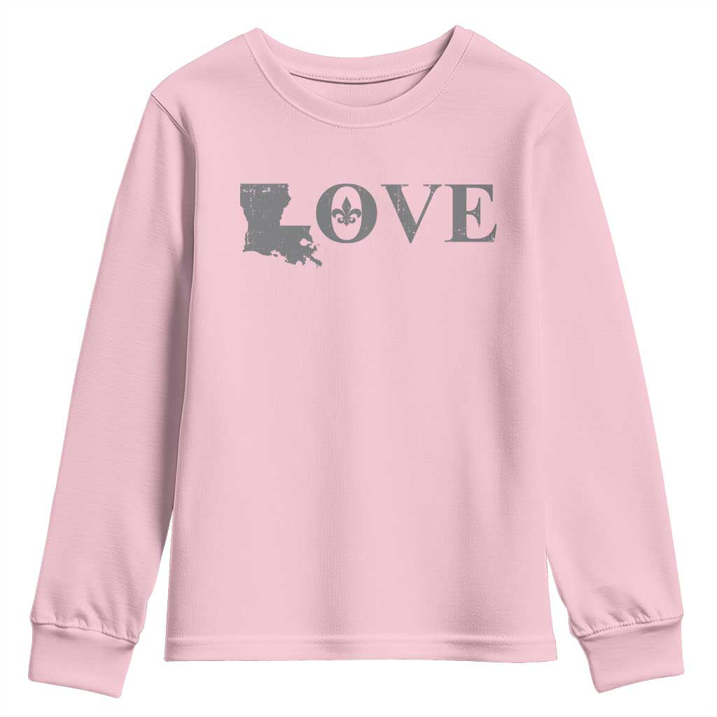 LOVE Louisiana Youth Sweatshirt Fleur De Lis LA Map TS09 Light Pink Print Your Wear