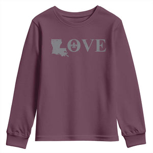 LOVE Louisiana Youth Sweatshirt Fleur De Lis LA Map TS09 Maroon Print Your Wear