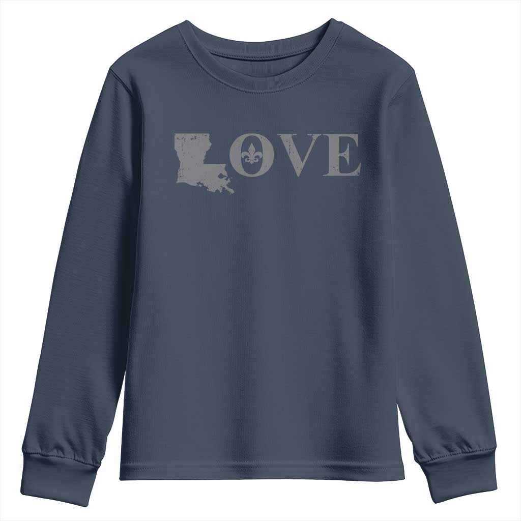 LOVE Louisiana Youth Sweatshirt Fleur De Lis LA Map TS09 Navy Print Your Wear