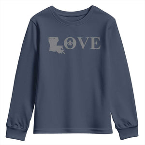 LOVE Louisiana Youth Sweatshirt Fleur De Lis LA Map TS09 Navy Print Your Wear
