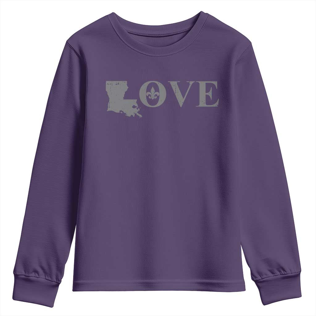 LOVE Louisiana Youth Sweatshirt Fleur De Lis LA Map TS09 Purple Print Your Wear