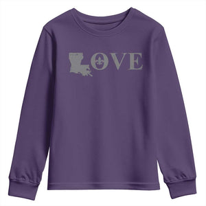 LOVE Louisiana Youth Sweatshirt Fleur De Lis LA Map TS09 Purple Print Your Wear