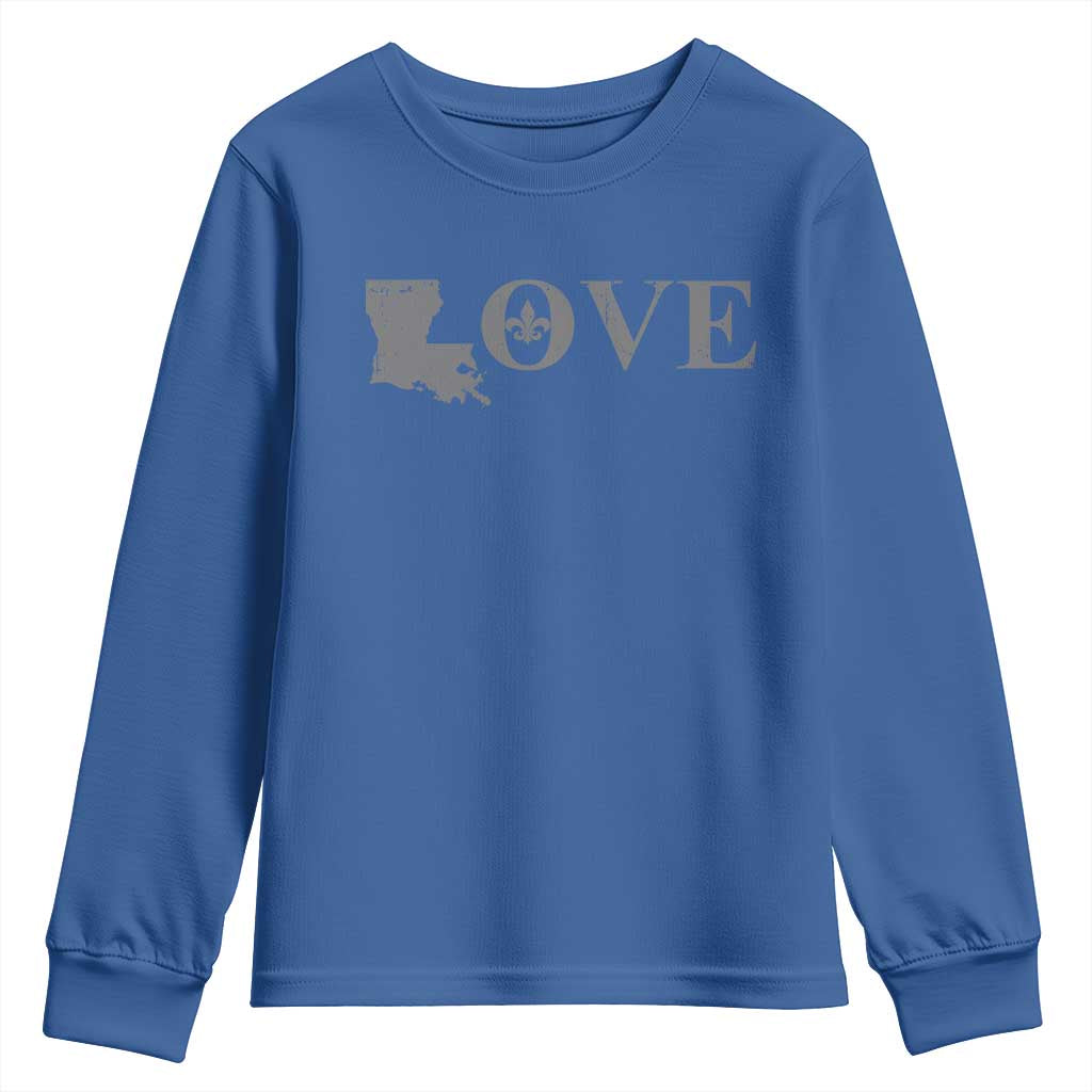 LOVE Louisiana Youth Sweatshirt Fleur De Lis LA Map TS09 Royal Blue Print Your Wear