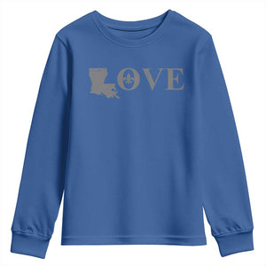 LOVE Louisiana Youth Sweatshirt Fleur De Lis LA Map TS09 Royal Blue Print Your Wear